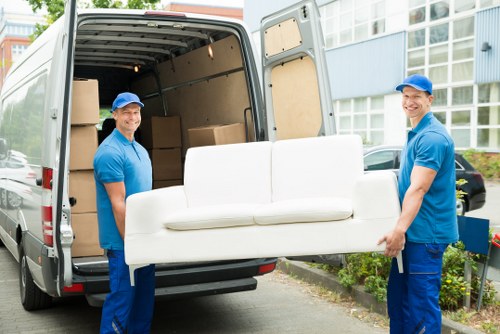 Small removals van in Blackfriars near central London buildings
