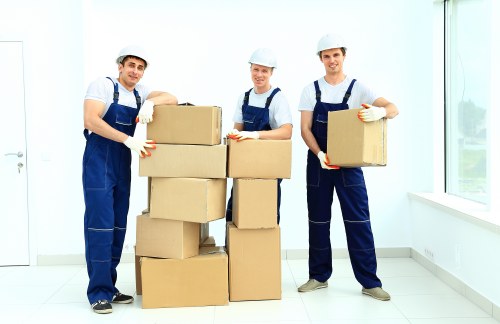Packed storage boxes and furniture prepared for long-term storage near Blackfriars